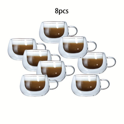 Double Wall Glass Coffee Cups with Handle Insulated Transparent Borosilicate Espresso Cappuccino Latte Tea Cups Set - Clear Heat Resistant Beverage Glasses for Hot & Cold Drinks