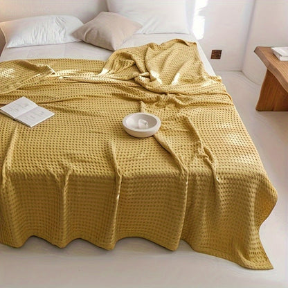 Cotton Waffle Blanket – Pure Cotton Multilayer Summer Cooling Quilt, Jacquard Knit, Machine Washable, Air Conditioning Blanket