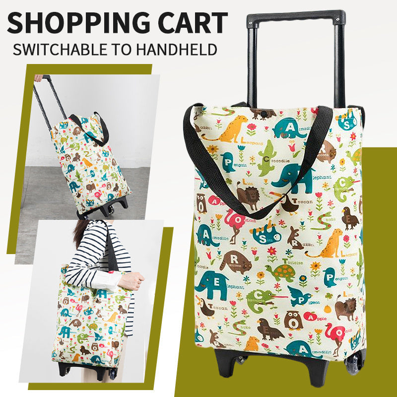 Folding Shopping Cart 2-in-1 Oxford Large Capacity Portable Tote Bag Reusable Grocery Bag on Wheels for Camping Business Delivery Market Travel Daily Use