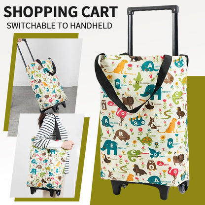 Folding Shopping Cart 2-in-1 Oxford Large Capacity Portable Tote Bag Reusable Grocery Bag on Wheels for Camping Business Delivery Market Travel Daily Use