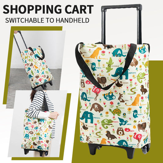 Folding Shopping Cart 2-in-1 Oxford Large Capacity Portable Tote Bag Reusable Grocery Bag on Wheels for Camping Business Delivery Market Travel Daily Use