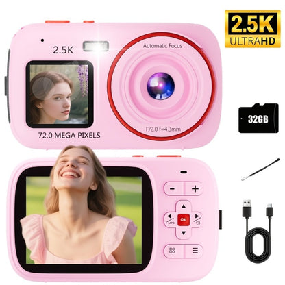 Vintage CCD Digital Camera 72MP 2.5K Vlogging Camera 16X Zoom Auto Focus Dual Screen 32GB Card Retro Compact Camera for Teens Beginners Travel Photography Gift for Girls Boys