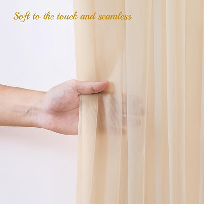 Champagne Tulle Photography Backdrop Set with Two Curtain Panels, USB String Lights and Ten Hooks