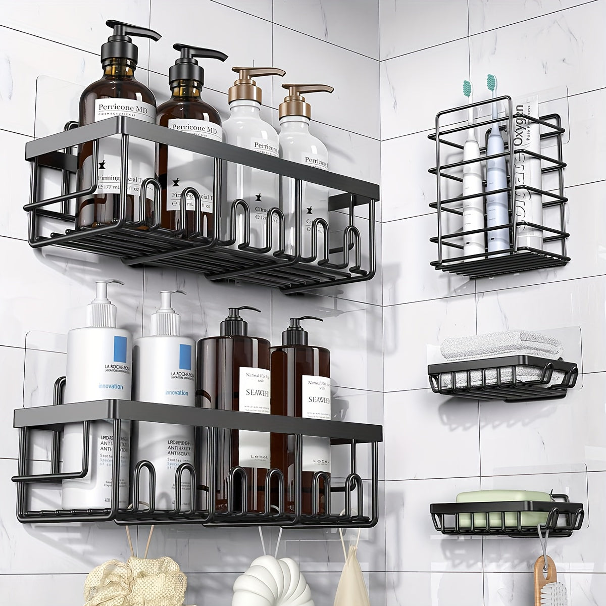 Five-Piece Shower Caddy Organizer Set with Soap Holder in Ten Exact Checkout Colors for Home and Everyday Use