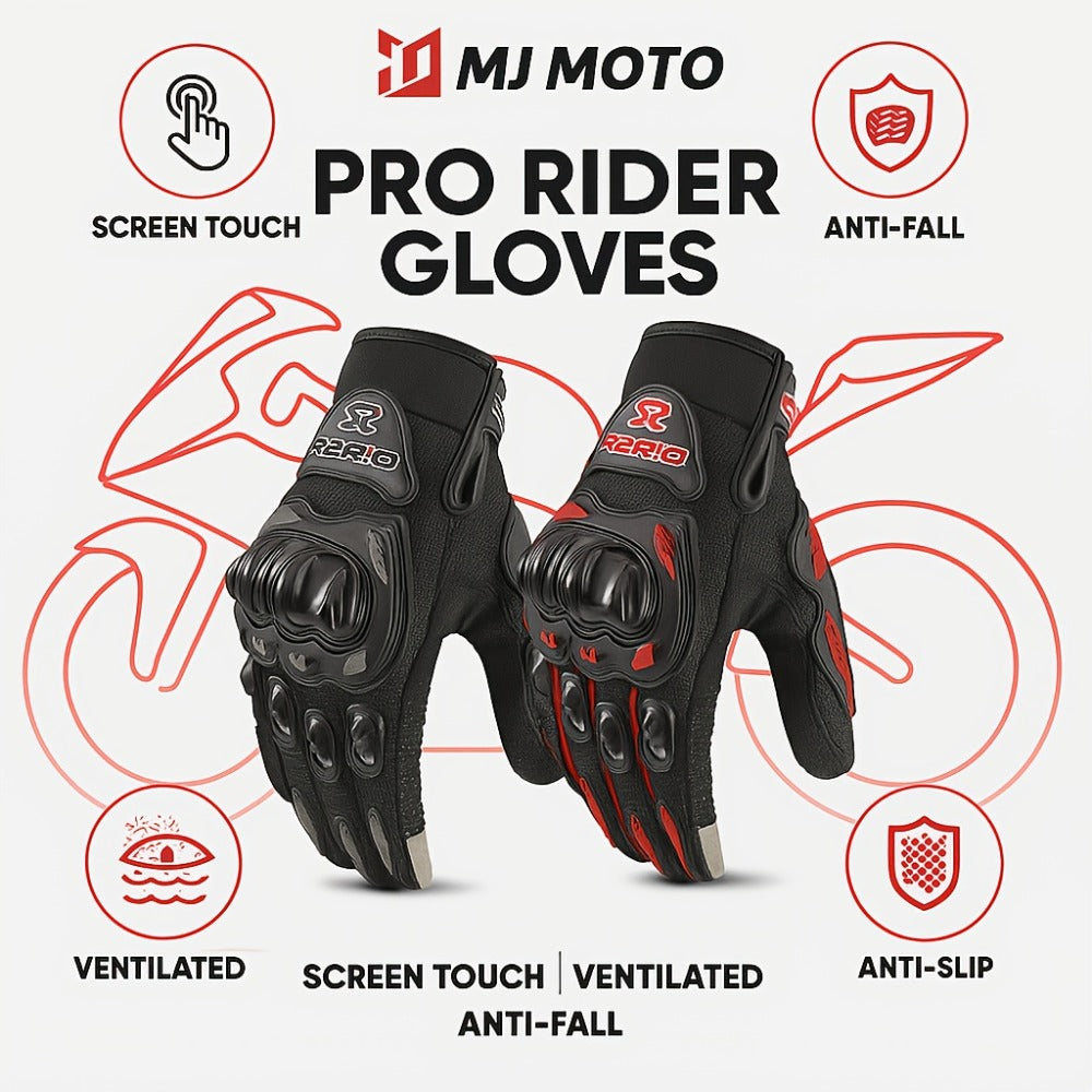 Motorcycle Gloves Full Finger Summer Breathable Touchscreen Hard Shell Protection Non-Slip Motocross Racing Gloves for Men Women, Black Red, M L XL