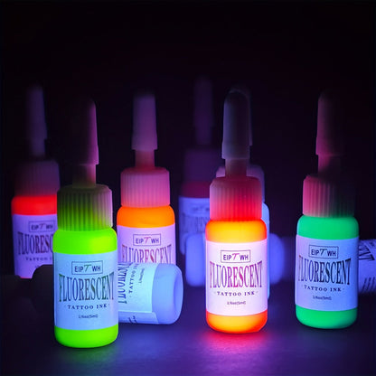UV Tattoo Ink Set 10 Colors Fluorescent Neon Glow Blacklight Reactive Light-Reactive Long-Lasting Ink Bottles for Tattoo Artists Body Art Festival & Rave Events