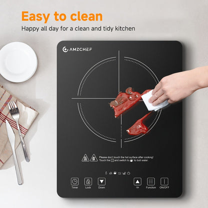 Induction Cooktop 1800W Single Burner Countertop Induction Cooker with Touch Control Timer for Home Cooking, Dining and Outdoor Meals