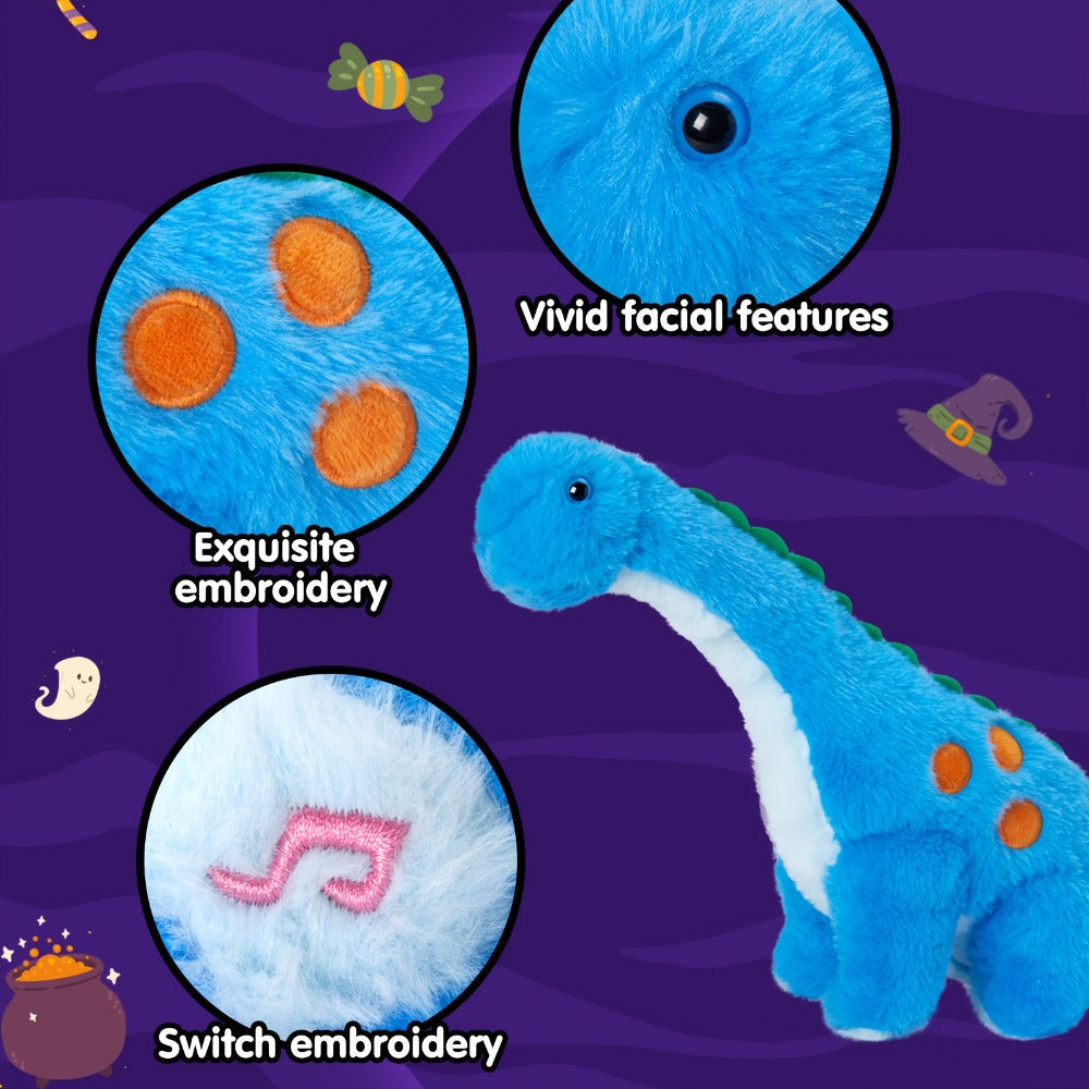 Plush Toy Blue Dinosaur with LED Glow and Optional Music for Colorful Interactive Display for Character Display, Room Decor and Gift