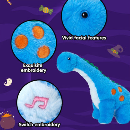 Plush Toy Blue Dinosaur with LED Glow and Optional Music for Colorful Interactive Display for Character Display, Room Decor and Gift