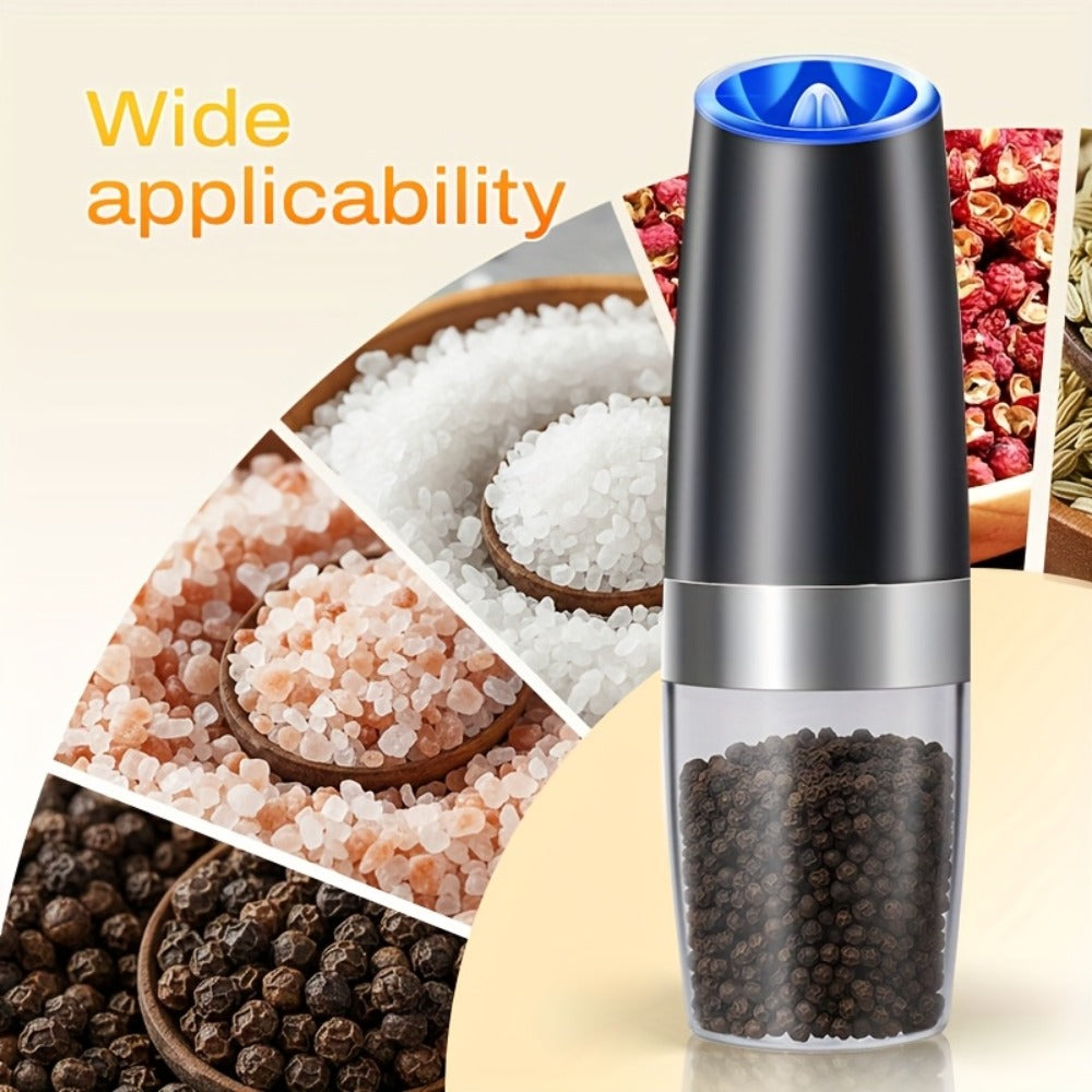 Electric Salt and Pepper Grinder Set 2-Pack Gravity Sensing – Battery Powered LED Light One-Hand Operation | Adjustable Coarseness Black Kitchen Gadget | Perfect Birthday Gift for Home Cooks