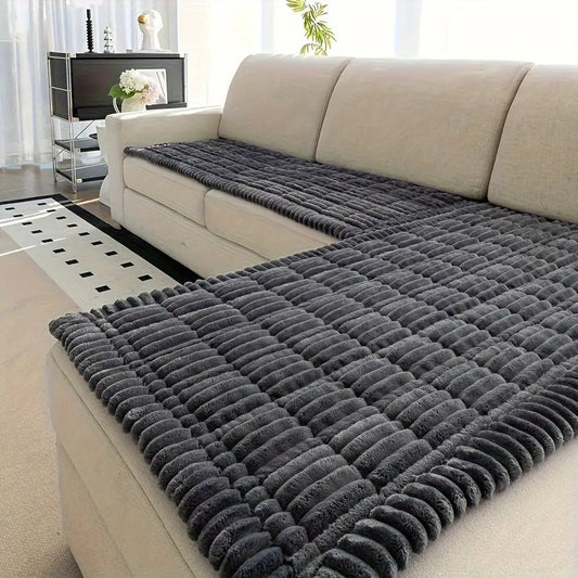 Sofa Cover Two-Piece Corduroy Jacquard Set with 28 x 59 and 28 x 83-Inch Panels in Four Colors