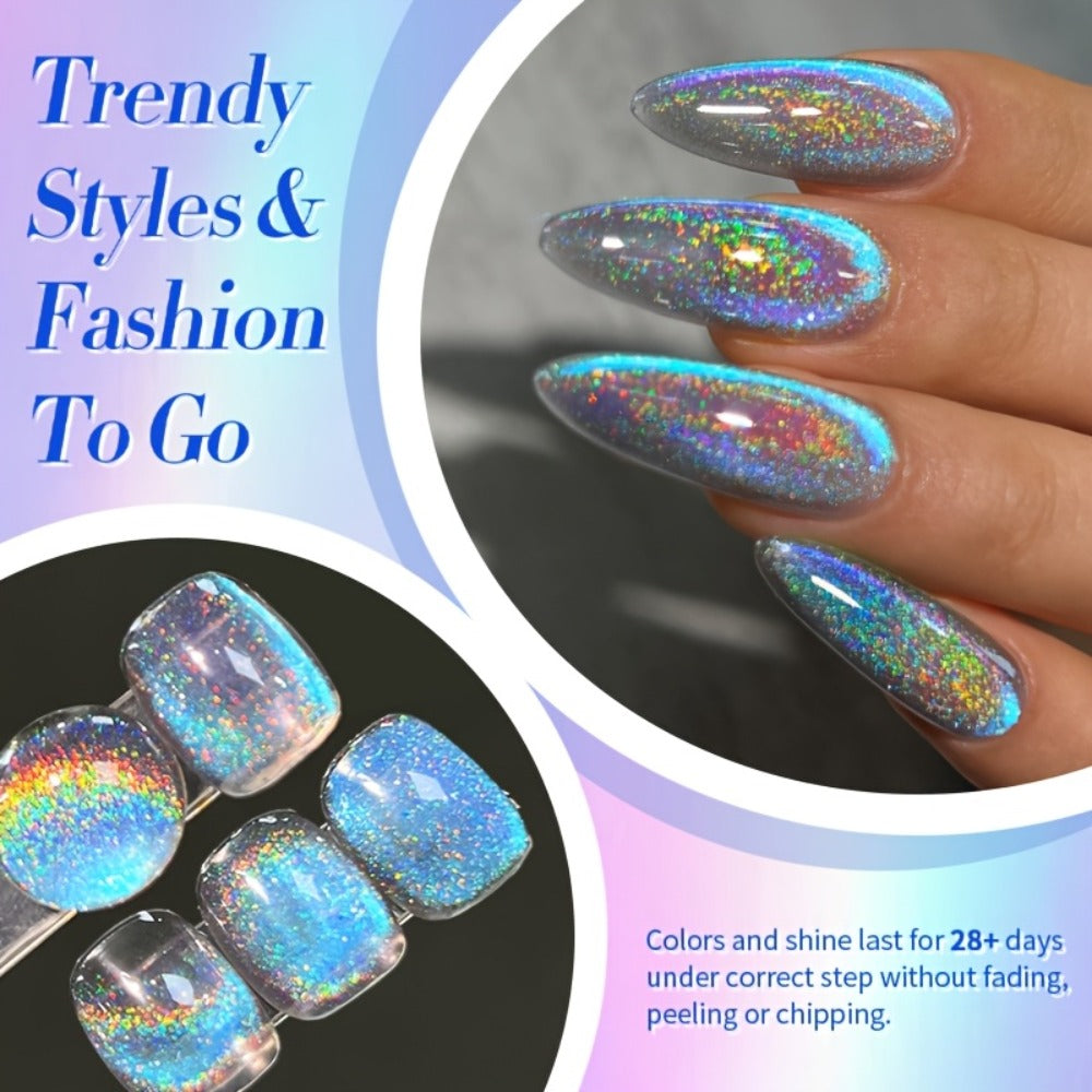 Gel Nail Polish in 10ml 9D Holographic Rainbow Cat-Eye with Magnetic Swirl and UV/LED Cure
