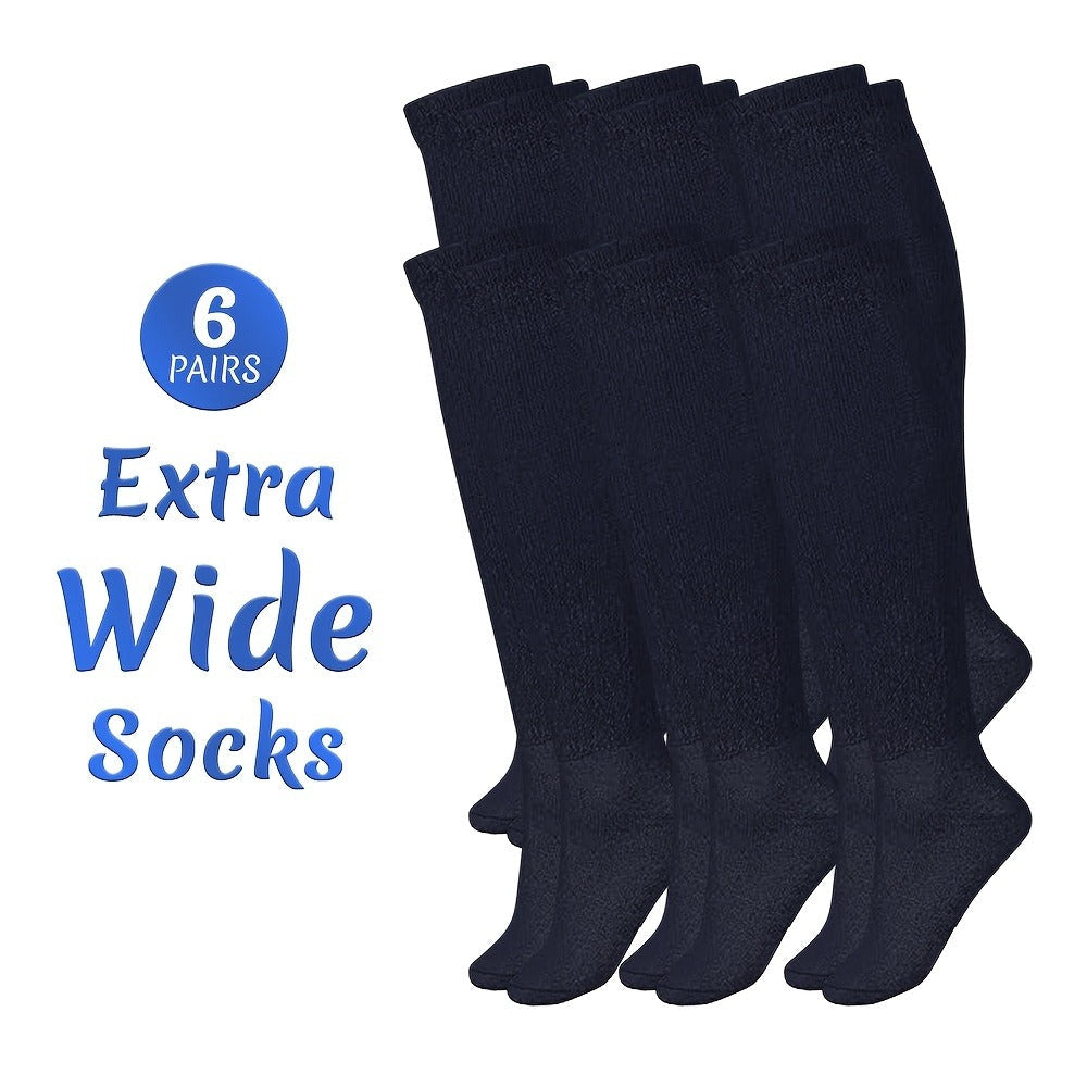 Extra Wide Socks for Swollen Feet 6 Pairs Stretch to 30 Inch Non-Binding Seamless Loose Fit for Entryways, Bedrooms and Living Spaces