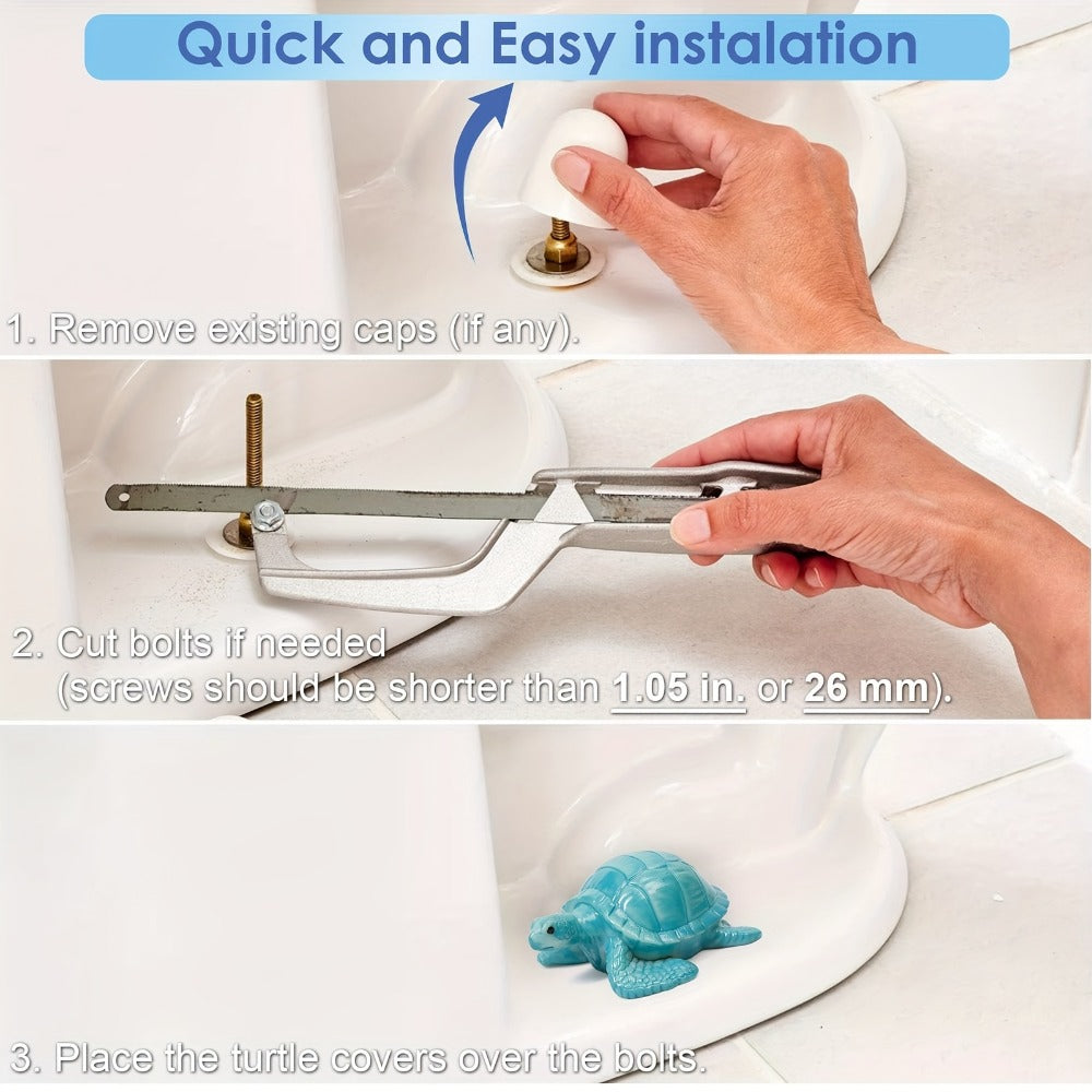 Two-Piece Sea Turtle Toilet Bolt Cover Set in Blue or Green with Hand-Painted Coastal Bathroom Design