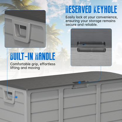 75-Gallon Low-Profile Outdoor Storage Box in Black with Hinged Lid, Side Handles and 41.4 x 18 x 21.3-Inch Size
