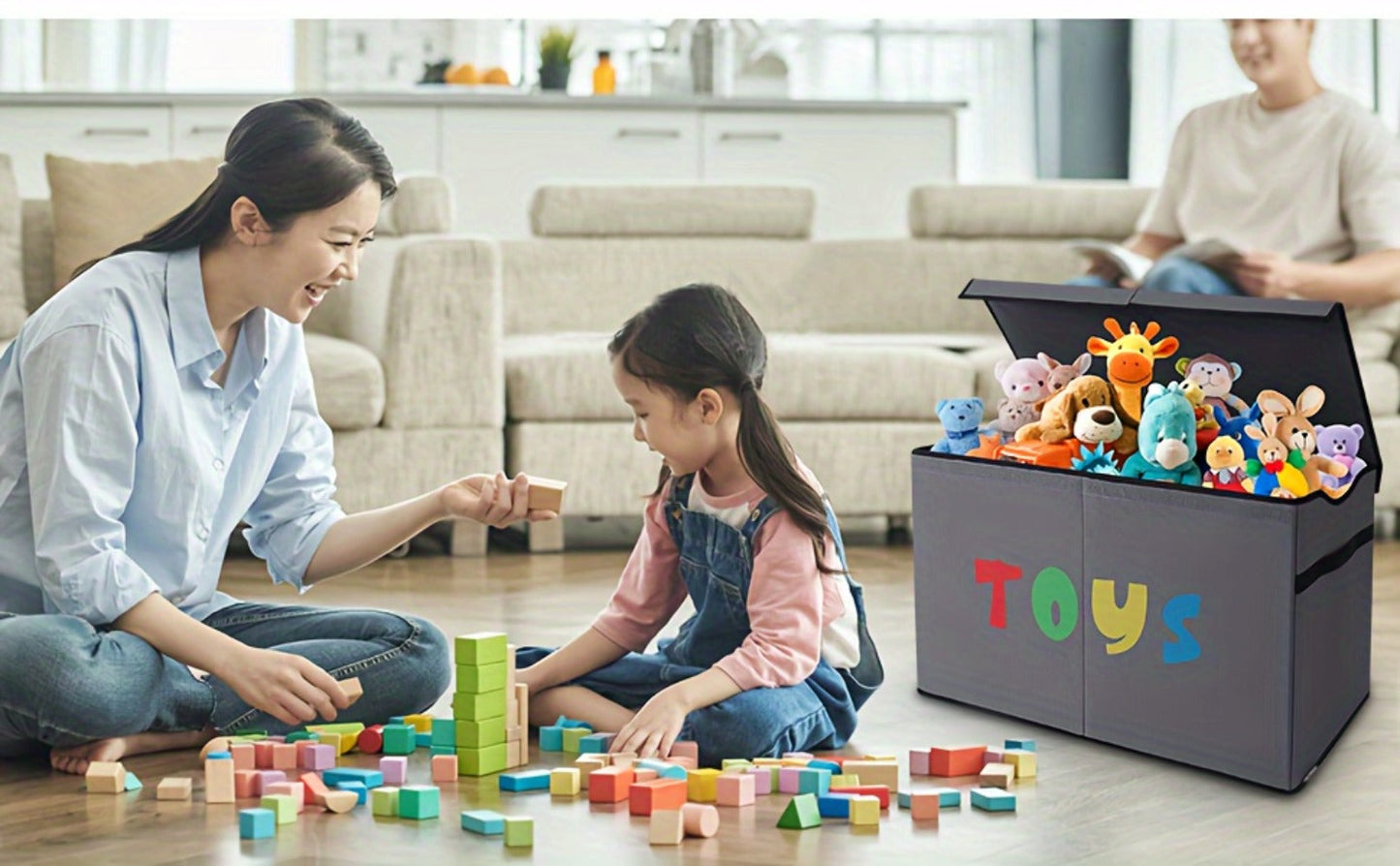 Extra Large Collapsible Kids Storage Chest with Lid – 31.7 Gal Toy Box Organizer Bins for Boys Girls Bedroom Nursery Living Room
