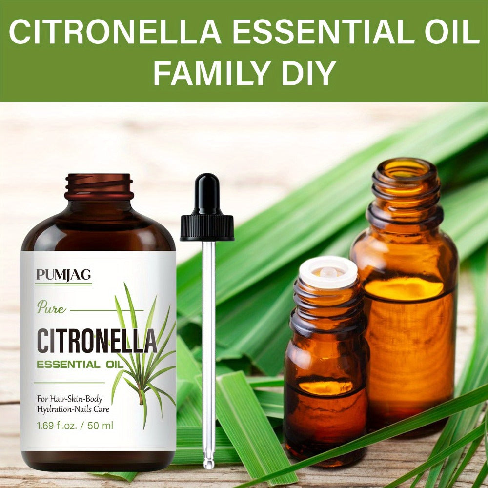 Essential Oil Citronella Non-Alcoholic Formula in 50ml Precision Dropper Bottle for Face, Hair, Nails and Body