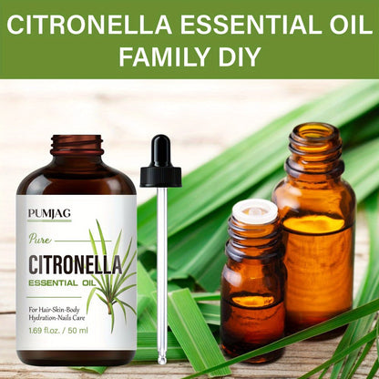 Essential Oil Citronella Non-Alcoholic Formula in 50ml Precision Dropper Bottle for Face, Hair, Nails and Body
