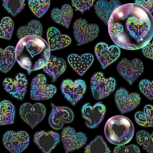 Holographic Heart Stickers 50pcs Laser Sparkling Love Decals for Laptop Phone Water Bottle Guitar Car Luggage – Party Favor Valentine DIY Scrapbook Gift Pack