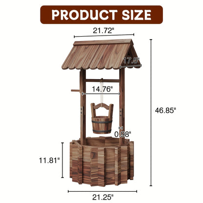 Wood Wishing-Well Garden Planter with Roof, Hanging Bucket, Octagonal Bed and Two Source Size Labels