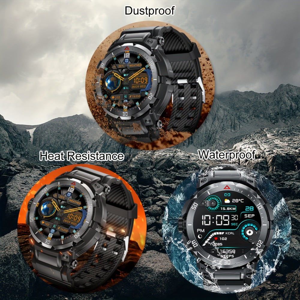 2-in-1 Smartwatch with Built-In Earphones 1.46 Inch IPS Touch Screen 100 Sport Modes Outdoor Fitness Tracker Heart Rate Blood Oxygen Sleep Monitor Weather Alarm Remote Control iPhone Android Compatible Extra Strap Included