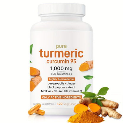 Herbal Supplement Turmeric Curcumin 1000mg per Serving with Ginger Black Pepper Bee Propolis, 120 Vegetarian Capsules