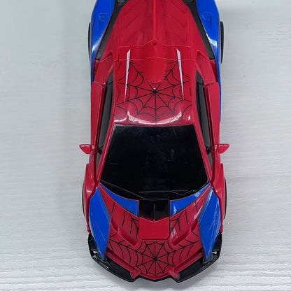 Remote Control Car, Spider-Man Pattern 1:18 Transforming Robot Vehicle with One-Button Change, LED Lights and Three Colors