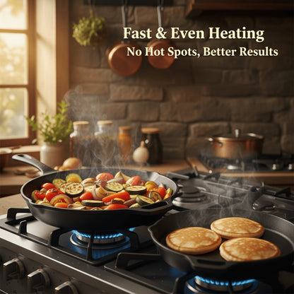 Cast Iron Cookware Collection with Eight Skillet, Dutch Pot, Griddle, Baking Tray and Set Configurations