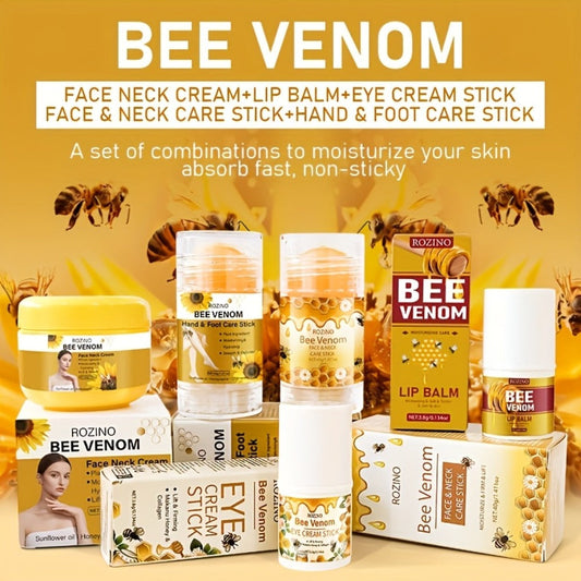 Bee Venom Skincare Set 5pcs with Vitamin C — Full-Body Moisturizing & Firming Kit for Lip, Face, Neck, Hands & Feet, Lightweight Non-Greasy Anti-Aging Gift Set