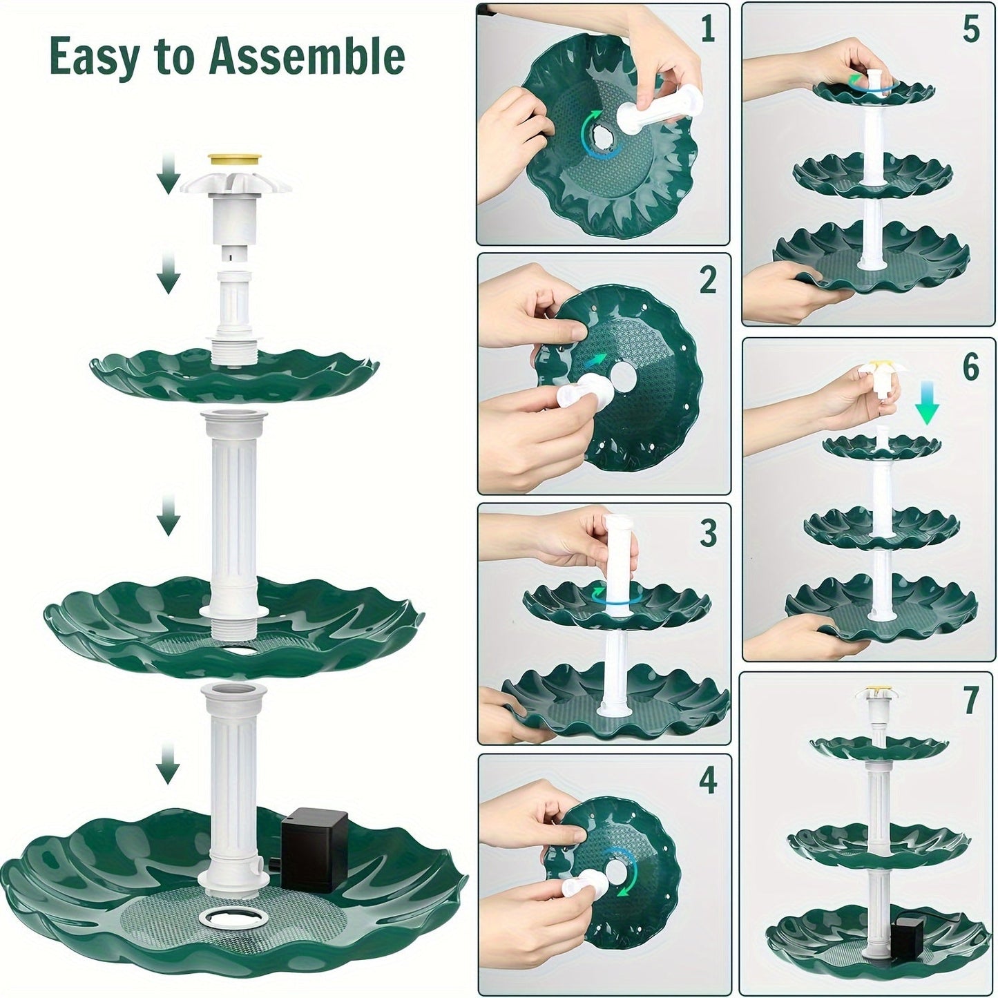 Three-Tier Solar Bird Bath Fountain for Outdoor Garden and Courtyard Decor in Two Colors for Outdoor Use
