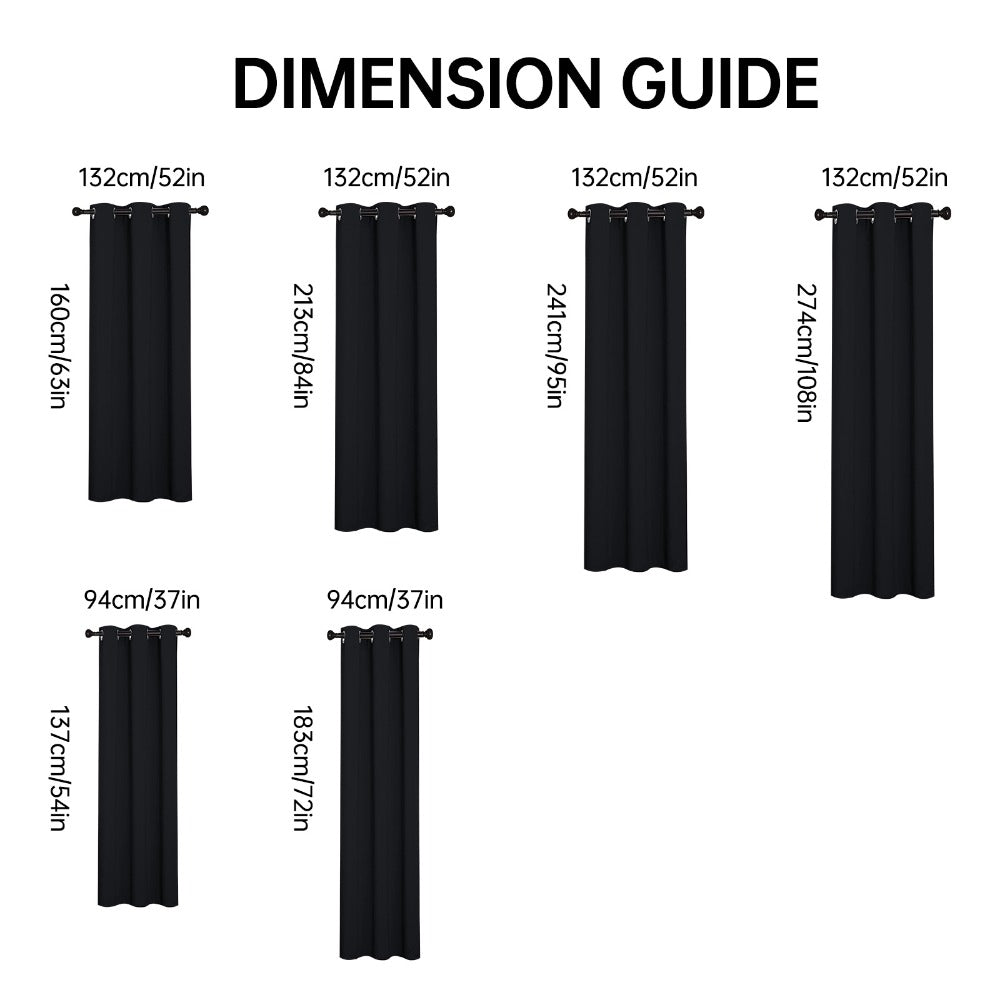 Four-Panel Grommet Blackout Curtain Set in Wine Red, Black or Gray with Six Sizes from 37 x 54 to 52 x 108 Inches