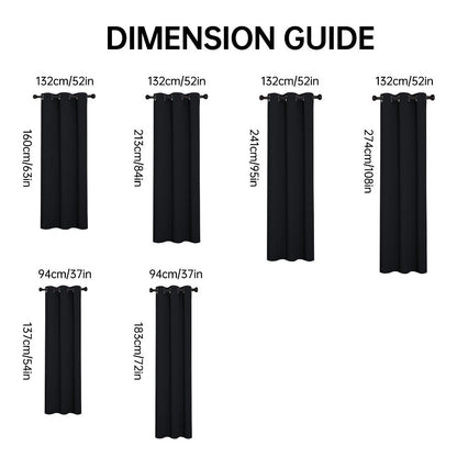 Four-Panel Grommet Blackout Curtain Set in Wine Red, Black or Gray with Six Sizes from 37 x 54 to 52 x 108 Inches