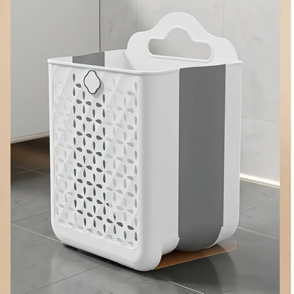 Foldable Laundry Basket Wall Mounted – No-Drill Plastic Storage Bin with Cutout Design for Clothes, Toys, Snacks & Fruits – Space-Saving Collapsible Organizer for Bathroom, Balcony & Bedroom