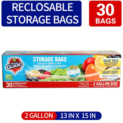 Reclosable Kitchen Storage Bags in Quarter-, One- or Two-Gallon Sizes with Five Count and Pack Options