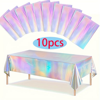 Holographic Rainbow Party Table Covers in a 10-Piece Pack, Each Measuring 74 x 54 Inches for Events