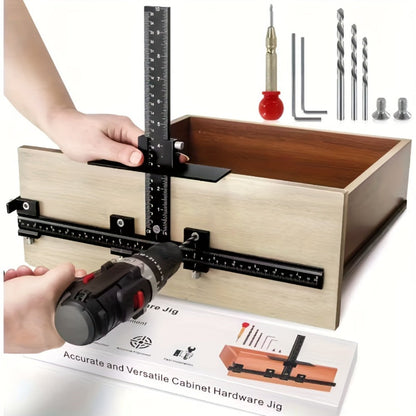 Adjustable Cabinet Hardware Drilling Jig with Aluminum Guide, Metric Scale and Handle-Pull Template Parts