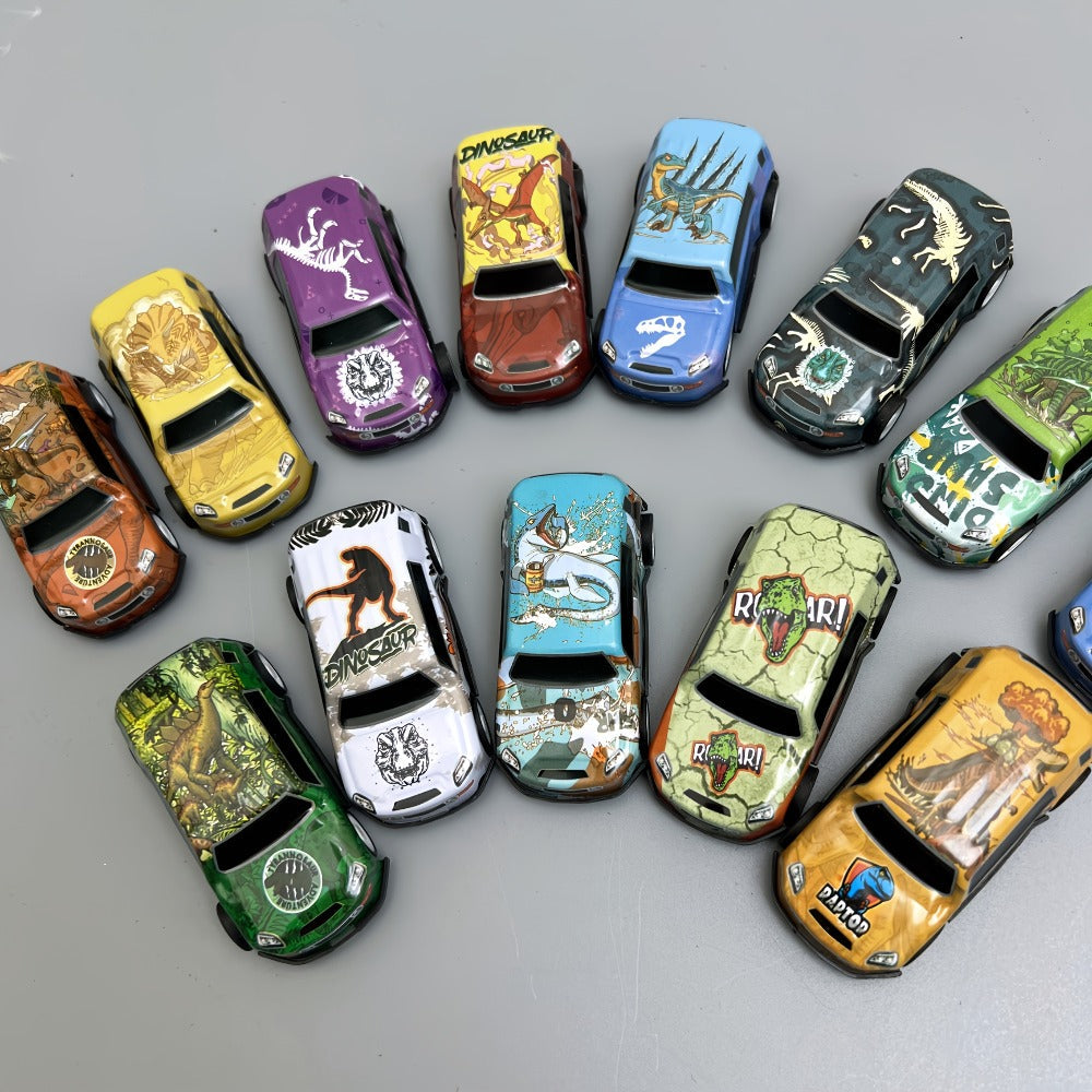 Dinosaur Toy Car Set 29-30pcs – Mini Pull Back Racing Cars with T-Rex Spinosaurus Pterodactyl Figures & City Traffic Map | Party Favors, Classroom Prizes, Birthday Gift for Boys & Girls Ages 3+