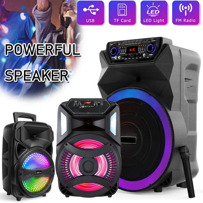 8-Inch Portable Party Speaker with Bluetooth, FM, LED Light, Remote, Microphone, AUX, USB and TF, Four Options