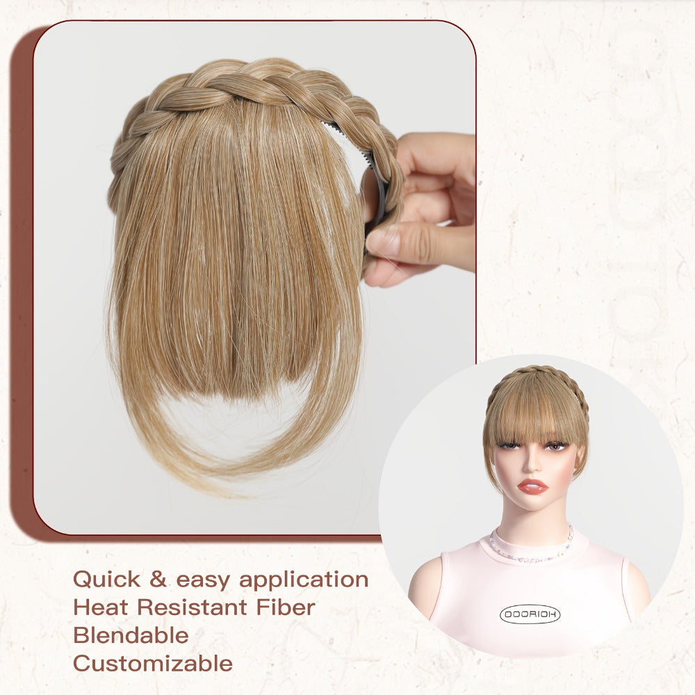 Headband Hair Extension with Bangs Synthetic — Women's Clip-On Fringe, 4 Colors: Black, Reddish Brown, Light Brown, Khaki, 4 Inch, Cosplay, Halloween & Party