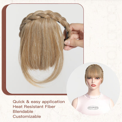 Headband Hair Extension with Bangs Synthetic — Women's Clip-On Fringe, 4 Colors: Black, Reddish Brown, Light Brown, Khaki, 4 Inch, Cosplay, Halloween & Party