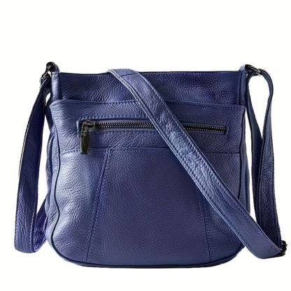 Genuine Leather Messenger Bag for Men Women Anti-Theft Zipper Multi-Pocket Shoulder Crossbody Bag Laptop Organizer Spacious Handbag Purse for Work School Travel Daily Commute 8 Colors