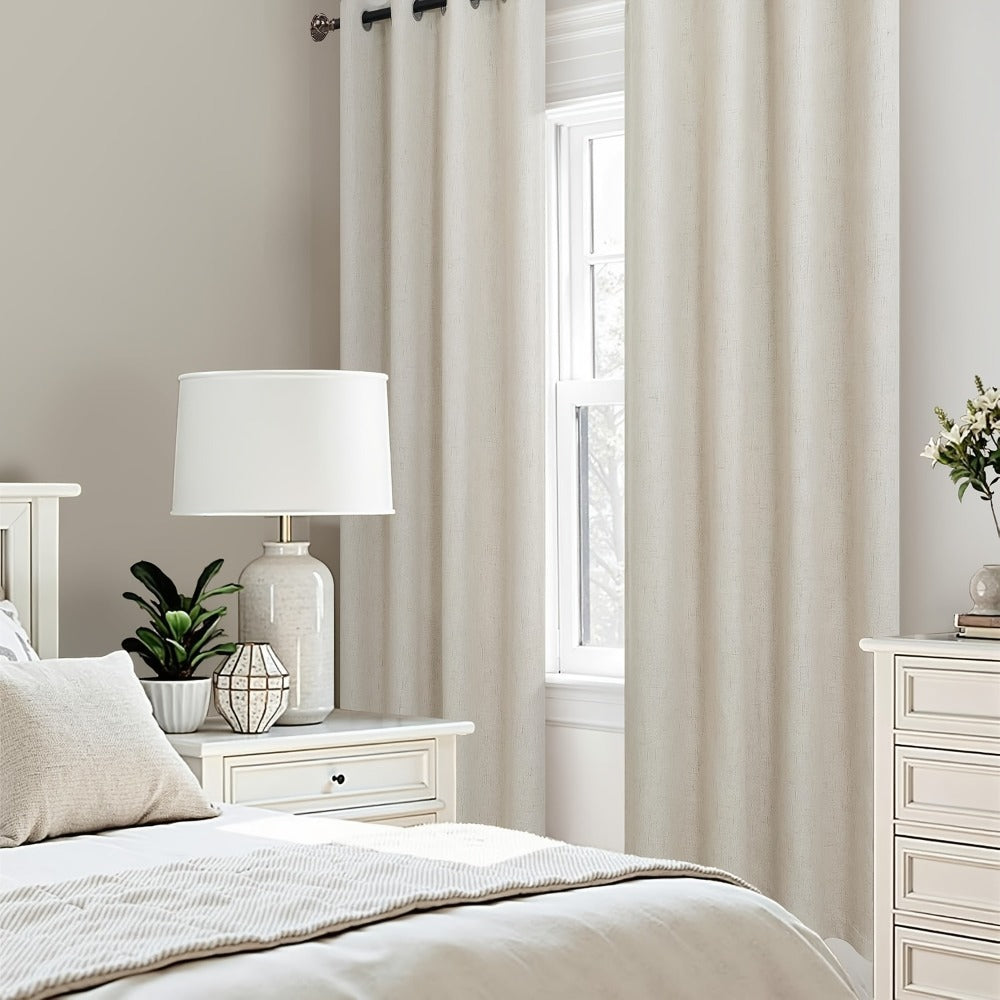Two-Panel Linen-Textured Blackout Curtain Set in Six Colors with 52-Inch Width and Four Lengths