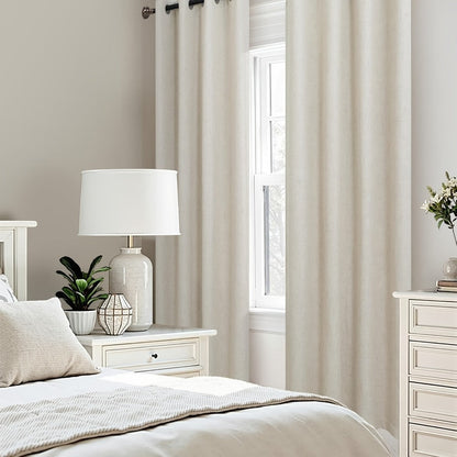 Two-Panel Linen-Textured Blackout Curtain Set in Six Colors with 52-Inch Width and Four Lengths