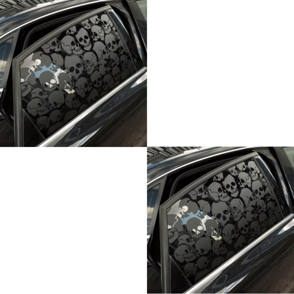 Car Window Decal Gothic Skull 2PCS Reflective Silver UV-Resistant Vinyl | Skeleton Sticker Full Cover Halloween Car Decoration Small 17x11in Large 21.6x17.7in Laptop Mirror Auto Styling