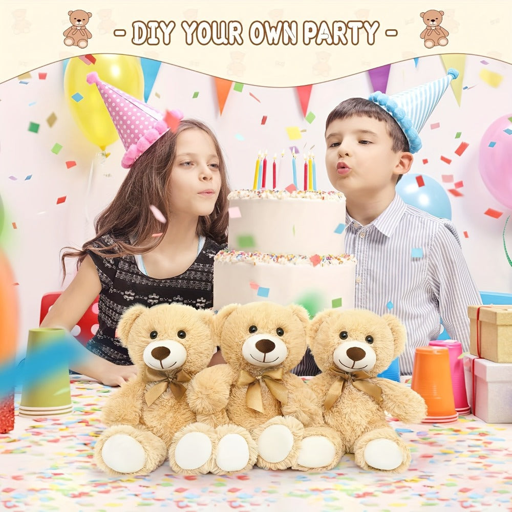 Stuffed Animal Mini Teddy Bear Set of Eight in Khaki Beige for Party Favors, Gift Bags and Events