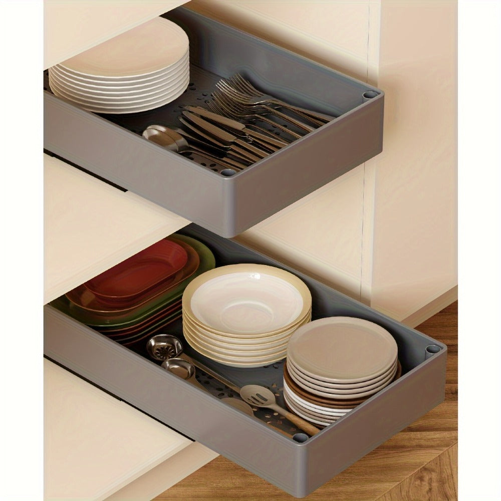 Pull-Out Cabinet Organizer with Sliding Storage Tray in White, Black or Grey for Shelf Organization