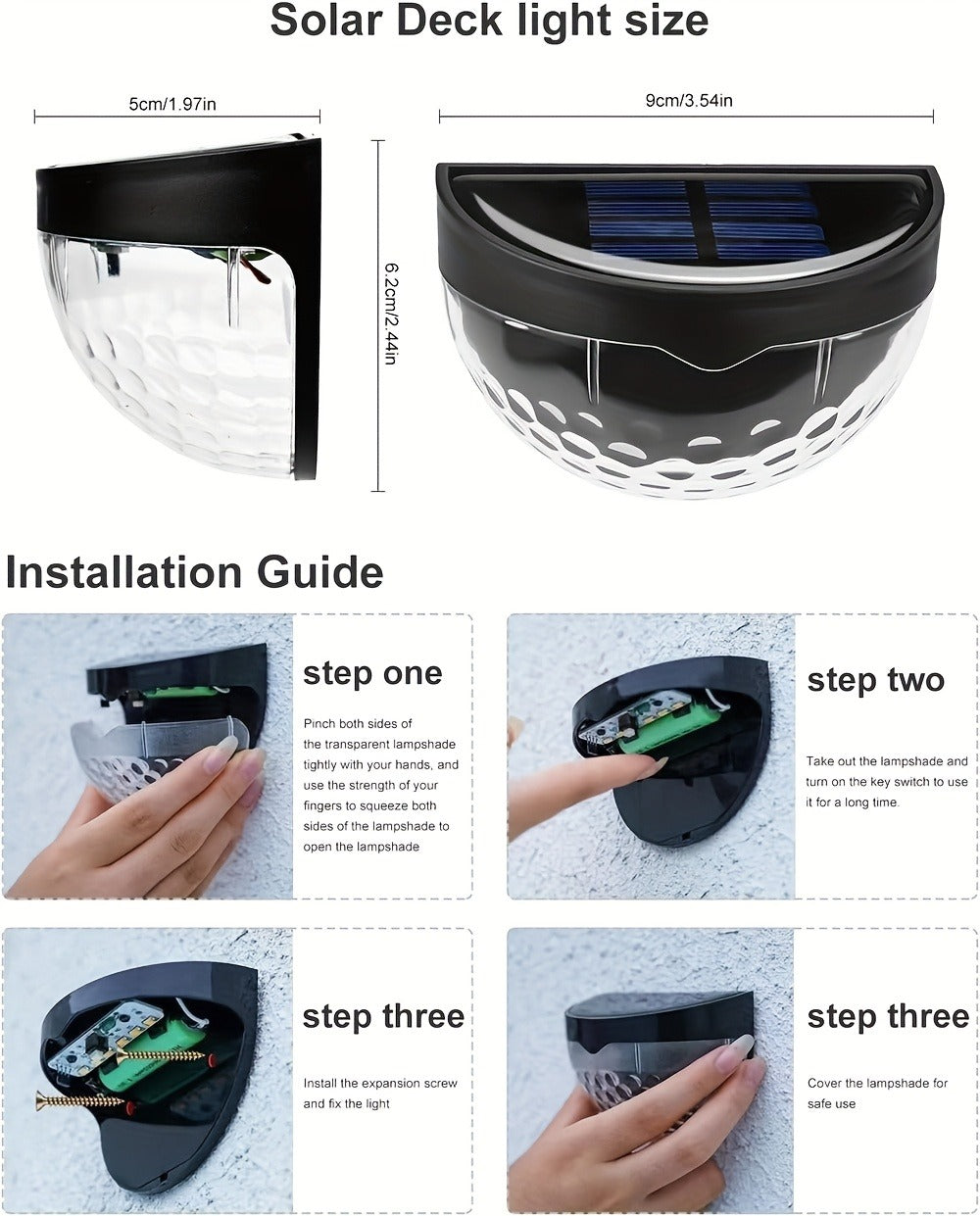 Solar Fence Lights Outdoor 6 Pack IPX4 Waterproof Solar Wall Lights Rechargeable for Porch Patio Deck Garage Security Lighting Decoration