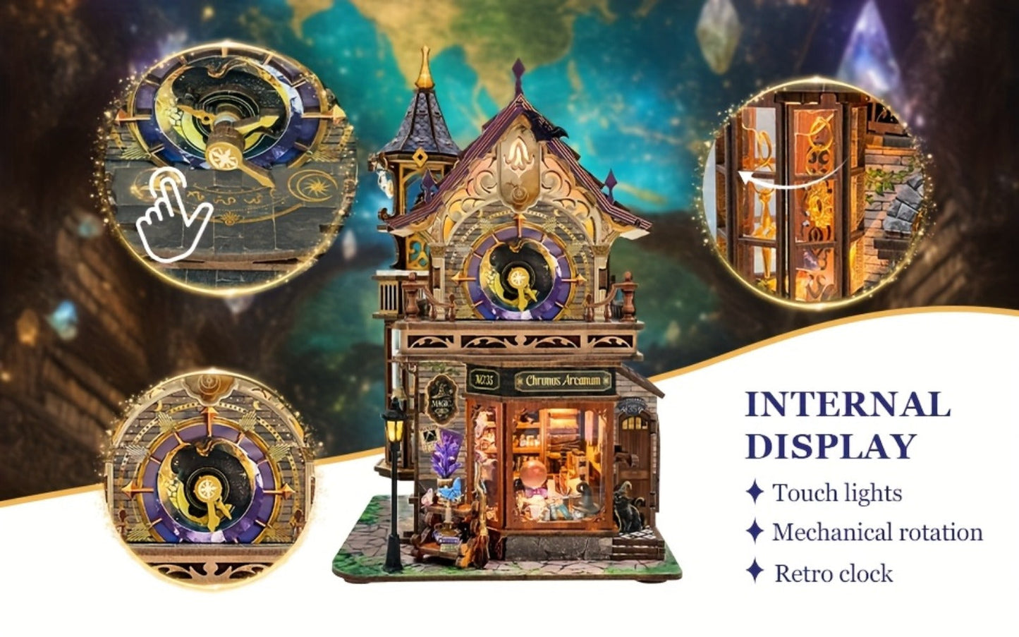 Time Magic Club SQ-71 Wooden Miniature Bookhouse Model Kit with Mechanical Link System for Ages 14+
