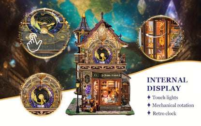 Time Magic Club SQ-71 Wooden Miniature Bookhouse Model Kit with Mechanical Link System for Ages 14+