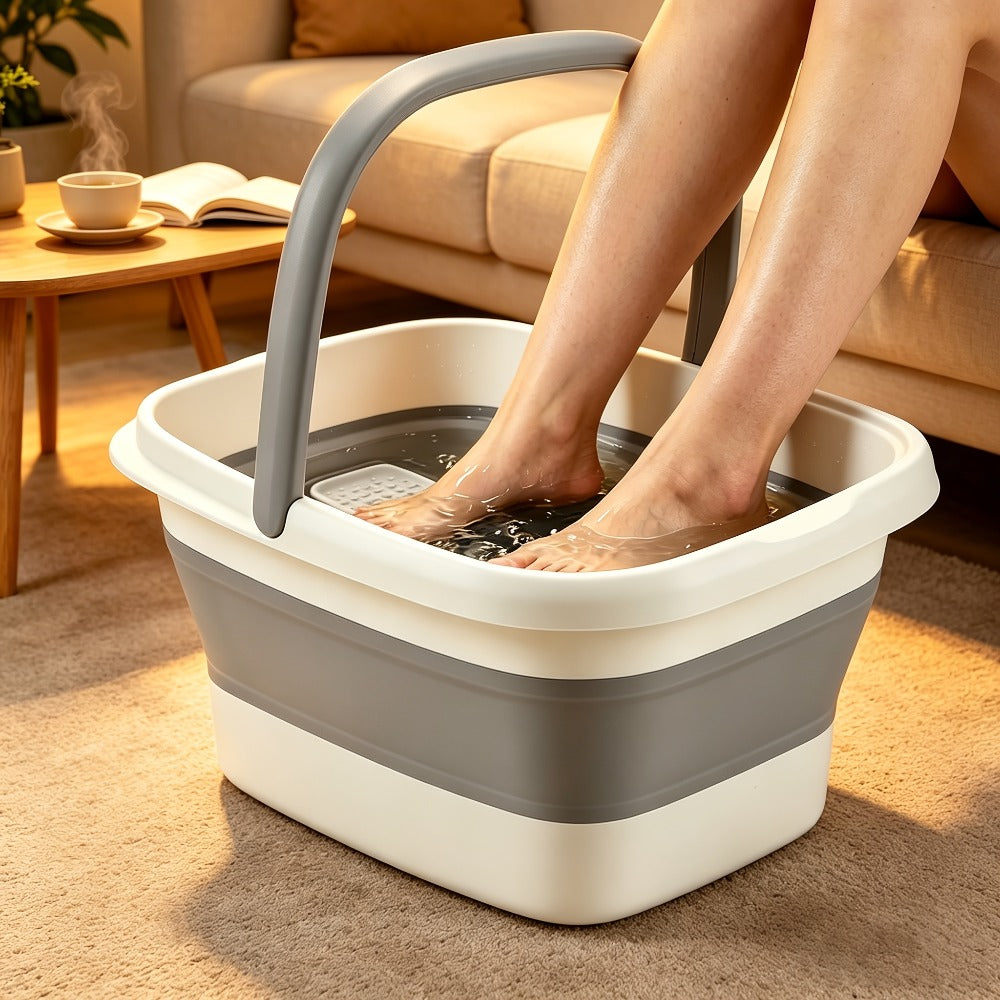Collapsible Foot Bath Basin with Carry Handle, Raised Footbed Texture and Green, Pink or Yellow Checkout Options